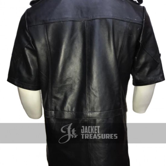 Final Fantasy XV Noctis Lucis Caelum Black Leather Jacket Trench Coat Final Fantasy XV Noctis Lucis Caelum Black Leather Jacket Trench Coat