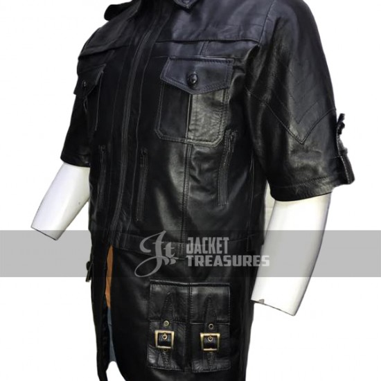 Final Fantasy XV Noctis Lucis Caelum Black Leather Jacket Trench Coat Final Fantasy XV Noctis Lucis Caelum Black Leather Jacket Trench Coat