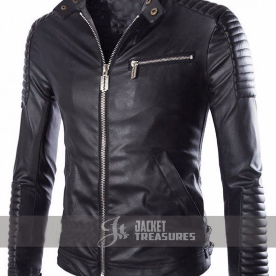 New Men's Genuine Lambskin Quilted Slim Fit Motorcycle Leather Jacket