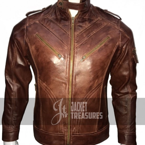 New Men's Slim Fit Motorcycle Vintage Brown Leather Jacket