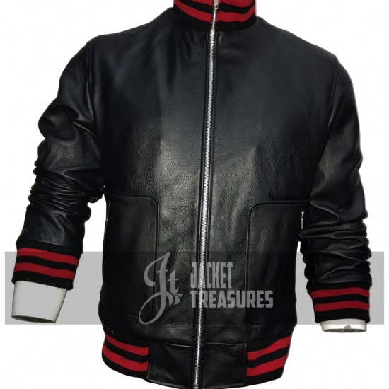 New Men's Stylish Red And Black Stripes Leather Jacket New Men's Stylish Red And Black Stripes Leather Jacket
