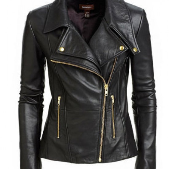 New Women's Black Slim Fit Biker Style Real Leather Jacket New Women's Black Slim Fit Biker Style Real Leather Jacket