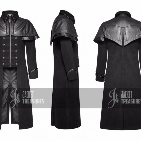 Punk Rave Mens Coat Black Gothic Highwayman Steampunk VTG Military Punk Rave Mens Coat Black Gothic Highwayman Steampunk VTG Military