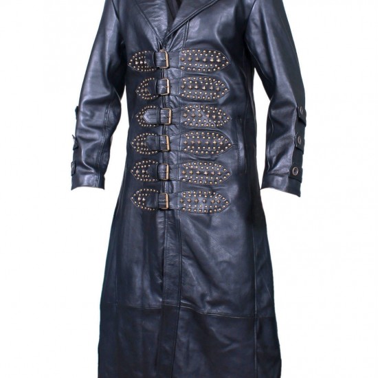 New Men's Steampunk Gothic Matrix Trench Removable Hood Black Coat