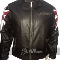 UK Flag Cafe Racer Vintage Style Distressed Brown Leather Jacket