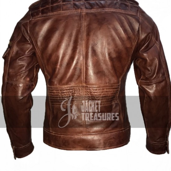 New Men's Slim Fit Motorcycle Vintage Brown Leather Jacket