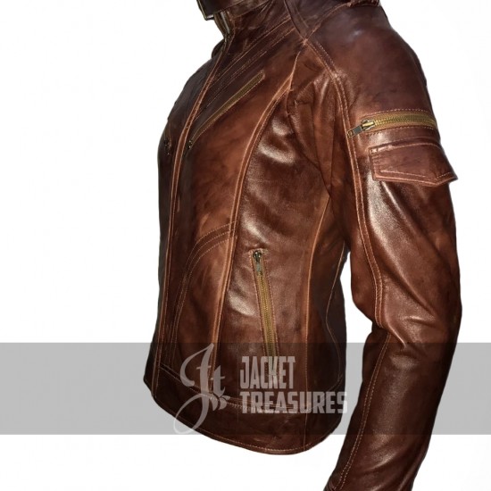 New Men's Slim Fit Motorcycle Vintage Brown Leather Jacket