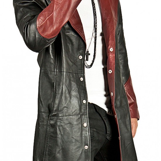 Devil May Cry Dante Maroon and Black Leather Trench Coat