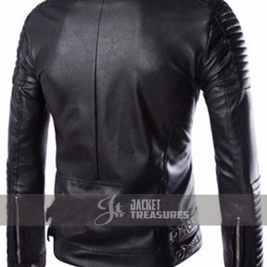 New Men's Genuine Lambskin Quilted Slim Fit Motorcycle Leather Jacket