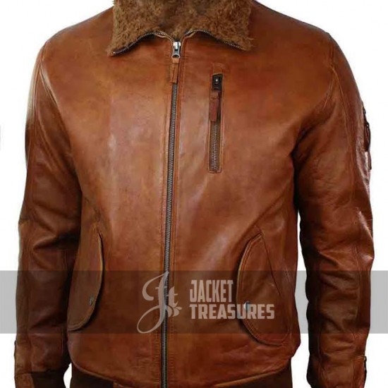 Mens Retro Brown Hooded Fur Real Leather Bomber Jacket