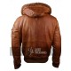 Mens Retro Brown Hooded Fur Real Leather Bomber Jacket