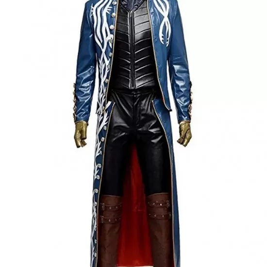 Devil May Cry 3 Vergil Blue Leather Trench Coat Devil May Cry 3 Vergil Blue Leather Trench Coat