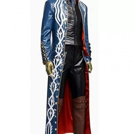 Devil May Cry 3 Vergil Blue Leather Trench Coat Devil May Cry 3 Vergil Blue Leather Trench Coat