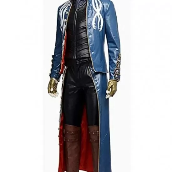 Devil May Cry 3 Vergil Blue Leather Trench Coat Devil May Cry 3 Vergil Blue Leather Trench Coat